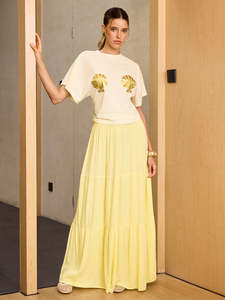 Falda Maxi Larga de Verano para Mujer, Cintura Natural, Amarilla, Estilo Vintage, Transpirable, Corte en A, Casual, Fluida, Cintura Elástica, Ecológica, Estilo Boho - Product Image 6