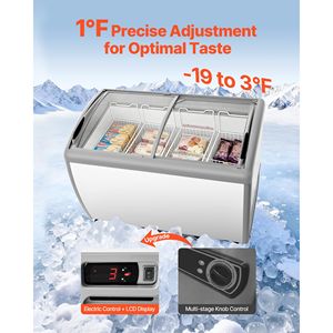 Congelatore verticale mobile commerciale da 12,8 piedi cubi con temperatura regolabile da 19 a 3°F, vetrina espositiva per gelati con 4 cestelli in filo metallico, congelatore e frigorifero - Product Image 2
