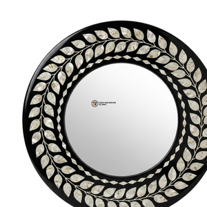 Espejo de Pared Cuadrado Art Deco Ecológico Hecho a Mano con Incrustaciones Intrincadas de Hiedra en Color Marfil sobre Marco Negro Intenso para Decoración de Bodas - Product Image 2