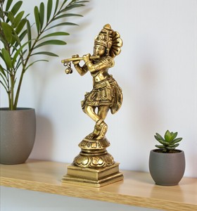 Artesanía de latón Señor Krishna estatua religiosa hindú Dios indio ídolo escultura dotado de interior y al aire libre de modelo - Product Image 2