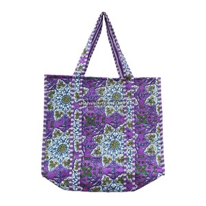 Magnifique sac fourre-tout en coton durable pour femme, matelassé à la main avec une épingle de couleur contrastante, idéal pour le shopping en été, automne et hiver, style indien. - Product Image 1