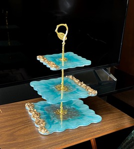 Luxury Three Tier Resin <b>Cake</b> <b>Stand</b> With Gold Handle Dessert Display <b>Stand</b> For Hotel Buffet Presentation And Bridal Shower Use - Product Image 1