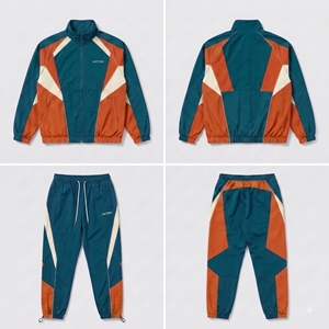 Ensemble de survêtement 2 pièces pour homme avec logo personnalisé, veste coupe-vent et pantalon color block, séchage rapide, en nylon, vêtements de sport, vente en gros, OEM - Product Image 3