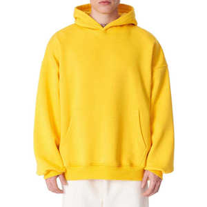 Sudadera con Capucha Oversize para Hombre, Amarillo Sólido, Forro Polar de Algodón, Diseño Casual con Bolsillos, Forro de Primavera, Antiarrugas, Transpirable - Product Image 1