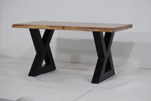 Live Edge Solid Mango Wood <b>Dining</b> <b>Table</b> with Black Metal X tube Base Modern Industrial Furniture for Home Bar hotel restaurant - Product Image 4