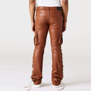 Pantalon décontracté en cuir pour homme PIHA SPORTS, taille haute, coupe droite, devant plat, imperméable, pour l'hiver et les activités de plein air, avec braguette zippée - Product Image 2