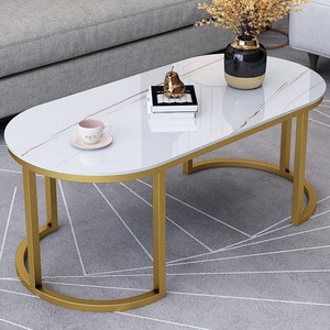 Mesa de Centro Ovalada de Estilo Moderno con Aspecto de Mármol Antiguo y Estructura Metálica para Sala de Estar, por KS International - Product Image 4