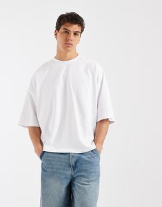 Camiseta de Algodón Blanca para Hombre, Cuello Redondo, Manga Corta, Talla Grande, Corte Regular, Color Sólido, Tejido Jersey - Product Image 1