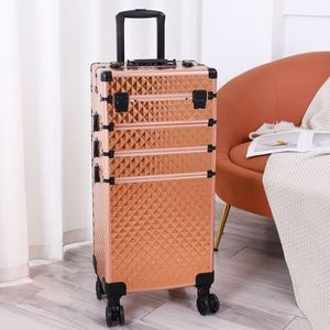 4-in-1 Rose Gold Draw Bar Style Interchangeable Aluminum Rolling Makeup Case Cosmetic Bags & Cases - Product Image 1