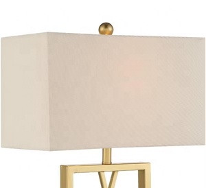 Crosshaven Metal <b>Table</b> <b>Lamp</b> with Brushed <b>Gold</b> Geometric Iron Base Premium Rectangular Fabric Shade Warm Ambient Lighting - Product Image 3