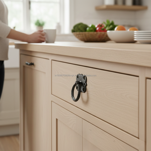 Rustic Style Iron <b>Black</b> Powder-Coated Ring Pull <b>Handle</b> for <b>Kitchen</b> Drawers <b>Cabinets</b> Dressers Wardrobes-Durable Antirust Vintage - Product Image 4