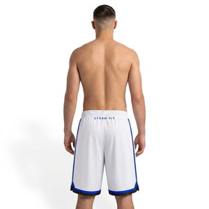 Shorts de sport Storm Fit pour homme, blanc et bleu, respirants, à taille élastique, en toile 100 % polyester, imprimés par transfert thermique, à séchage rapide - Product Image 2