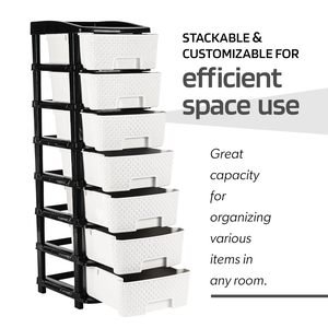 Organizador de Almacenamiento de Plástico de 7 Niveles con Cajones, Negro y Blanco, Moderno, Estante de Piso, Caja de Almacenamiento con Cajones - Product Image 6