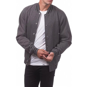 Veste universitaire en molleton gris pour homme, col rond, fermeture à boutons, vêtement décontracté pour l'automne, coupe classique, matière polyester - Product Image 1