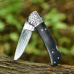 มีดพับใบมีดเหล็กดามัสกัสทำมือ พร้อมด้ามจับแบบกำหนดเอง OEM มีดพกพาสำหรับตั้งแคมป์ - Product Image 2