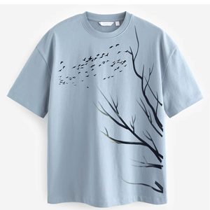 Light Blue Men's T-Shirt Short Sleeve O-Neck Letter Pattern Casual 100% Cotton jersey Fabric Loose Fit Anti-Wrinkle Breathable - Product Image 3