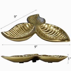 Elegant Triple Leaf Gold Decorative Bowl Modern Botanical Metal Trinket Dish <b>Hand</b>-<b>Cast</b> Textured Gold Jewelry Tray & Table Center - Product Image 3