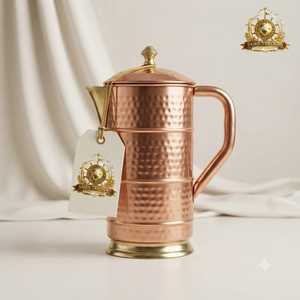 Pichet à eau en cuivre pur martelé en forme de poire avec poignée, service de boissons traditionnel ayurvédique, 1200 ml - Product Image 5