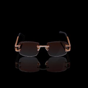 Trendy Rimless Square Crystal Sunglasses Lightweight Iced Wood Temple Unisex Fashion Shades Iced Crystal <b>Eyewear</b> for Outdoor - Product Image 2
