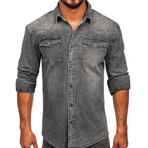 Camisa de Mezclilla para Hombre, Diseño Slim Fit, Estilo Casual, Lavada, Manga Larga, de Alta Calidad, a Cuadros, Vintage - Product Image 3