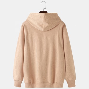 Sweat-shirt à capuche uni beige kaki clair en molleton épais unisexe personnalisable en gros - Product Image 2