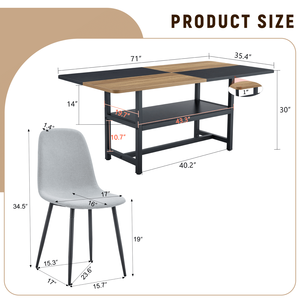 Set Tavolo da Pranzo in Legno e Nero con Sedie e Vano Portaoggetti, 71*35.4 Pollici, per Sala da Pranzo - Product Image 4