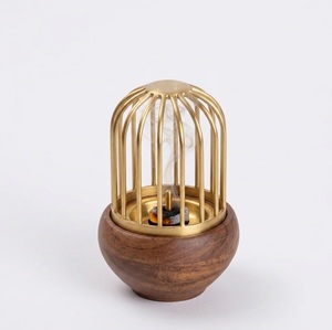 Brûleur d'encens de luxe moderne en forme de cage, en bois de noyer et laiton, Dhoop Dani, élégante décoration d'intérieur pour Bakhoor et bois de santal - Product Image 1