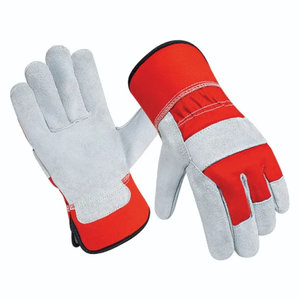 Leather Full Finger <b>Gloves</b> Red And Gray Outdoor Work Protection Unisex Winter Wear Pull-On Closure - Product Image 1