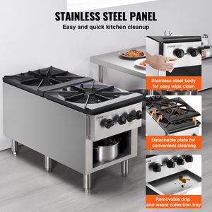 Fornello a Gas Commerciale in Acciaio Inox a 2 Fuochi, Piano Cottura da Banco, Propano/Gas Naturale, Attrezzatura da Cucina Professionale - Product Image 5