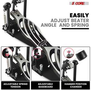 Pédale de grosse caisse 5 cœurs robuste avec support réglable, tête de batte en feutre et double chaîne - Product Image 2