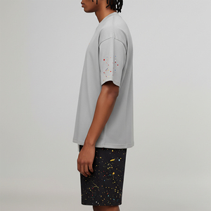 T-shirt en coton 100% de qualité supérieure avec logo imprimé sur mesure, ensemble 2 pièces pour homme, effet peinture, 2 tons, streetwear respirant - Product Image 5