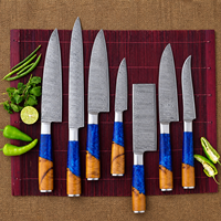 7-delige Viking Art 67-laags ambidextere Damascus keukenmessenset, handgesmeed stalen koksmessen, scherp, duurzaam, professioneel, houten handvat