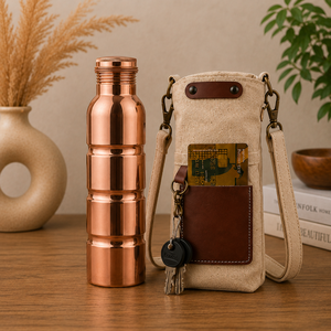 Bouteille d'eau artisanale en cuivre pur segmentée à anneaux multiples, pour la maison, les voyages et les fêtes - Product Image 6