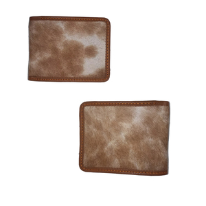 กระเป๋าสตางค์หนังวัวแท้สำหรับผู้ชาย กระเป๋าหนังลายขน ดีไซน์บางเฉียบ ทำมือ กระเป๋าสตางค์แบบพับสองตอน ทนทาน กระเป๋าหนังแท้ธรรมชาติ - Product Image 1