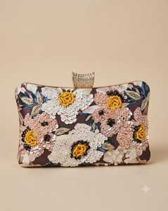 Bolso de Mano Floral con Bordado de Perlas en Forma de Media Luna, Hecho a Mano, para Mujer, para Bodas, Fiestas Nocturnas, Estilo Indio - Product Image 4