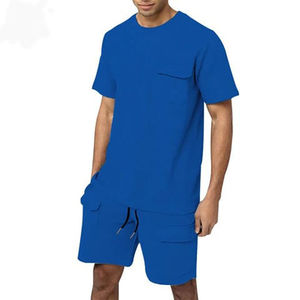 Custom Men's Textured T-Shirt & Cargo Shorts <b>Set</b> 100% Cotton Summer Casual Two Piece Outfit OEM ODM Manufacturer - Product Image 3