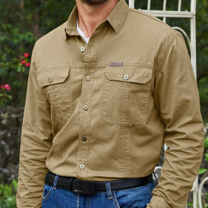 Camisa Casual de Manga Larga para Hombre, Color Caqui, Estilo Workwear, Cuello Clásico, Transpirable, 100% Algodón Twill - Product Image 2