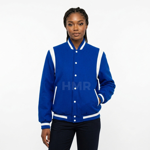 Veste universitaire HMR Sisterhood Sorority en acrylique bleu et blanc contrasté, manches longues, boutonnée, style classique, pour l'automne - Product Image 1