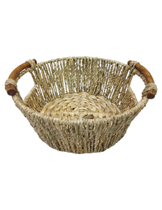 Panier de rangement moderne en jonc de mer tressé à la main, écologique, avec poignées en bois, bol organisateur naturel tressé pour la décoration intérieure et la salle à manger - Product Image 2