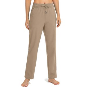 <b>Women's</b> <b>Straight</b> <b>Leg</b> Drawstring Waist Casual <b>Pants</b> Solid Color Knitted Cotton Spandex Full Length Loose Fit Mid Waist Trousers - Product Image 1