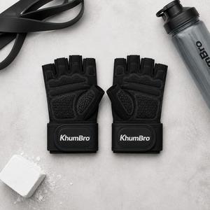 KhumBro Premium Unisex Half Finger Gym Fitness <b>Gloves</b> with Silicone Grip Pull-On Closure for <b>Weight</b> Lifting & CrossFit Training - Product Image 4