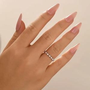 Elegant 925 <b>Silver</b> Moissanite Diamond Full Eternity Pear Cut White Gold Plated Wedding Band Anniversary <b>Rings</b> Moissanite Jewelry - Product Image 3