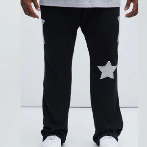 Ensemble de survêtement unisexe noir à capuche coupe-vent 2-en-1 avec appliqué étoile, streetwear en coton, sweat-shirt et pantalon de jogging, coupe ample pour l'automne - Product Image 4
