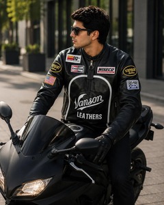 แจ็คเก็ตมอเตอร์ไซค์หนังแท้ Vanson Black Skeleton Streetwear หนังวัวแท้ 100% กันลม เป็นมิตรกับสิ่งแวดล้อม - Product Image 1