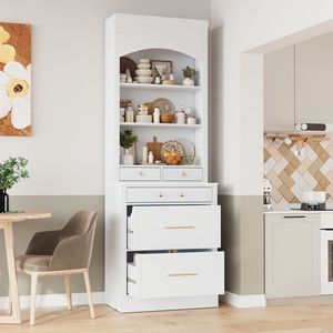 TOPMAX Modern 83.7inch High <b>Kitchen</b> <b>Pantry</b> Freestanding Tall <b>Kitchen</b> Hutch with Faux Marble Top Assembly Video Provided - Product Image 3