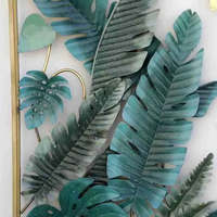 Décoration murale en métal artisanal de luxe, feuilles tropicales avec cadre doré pour salon, hôtel, chambre à coucher, décoration intérieure