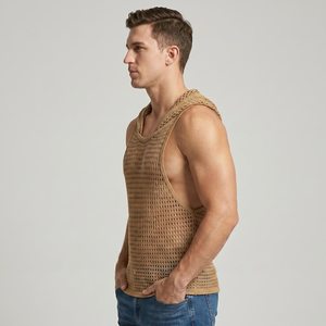 Chaleco de malla sin mangas para hombre, ligero, transpirable, de secado rápido, para verano, playa, gimnasio, con logo personalizado - Product Image 1