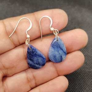 Pendientes Colgantes de Plata de Ley 925 Hechos a Mano con Ágata Azul para Mujer, Joyas de Lujo, Diseño de Joyería Único - Product Image 1