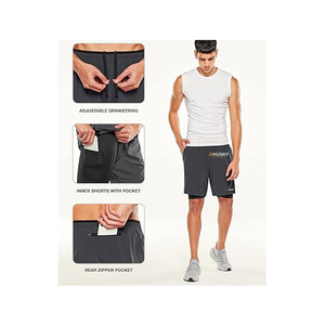 Shorts de Compresión Unisex de Nailon y Spandex, Cintura Alta Elástica, Bolsillo Oculto, Logotipo Personalizado, Secado Rápido, Ligeros, Transpirables, hasta la Rodilla - Product Image 4