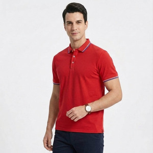 Polo de Manga Corta Rojo para Hombre, Color Sólido, Estilo Casual, Tejido de Punto, Corte Regular, Cuello con Botones - Product Image 4